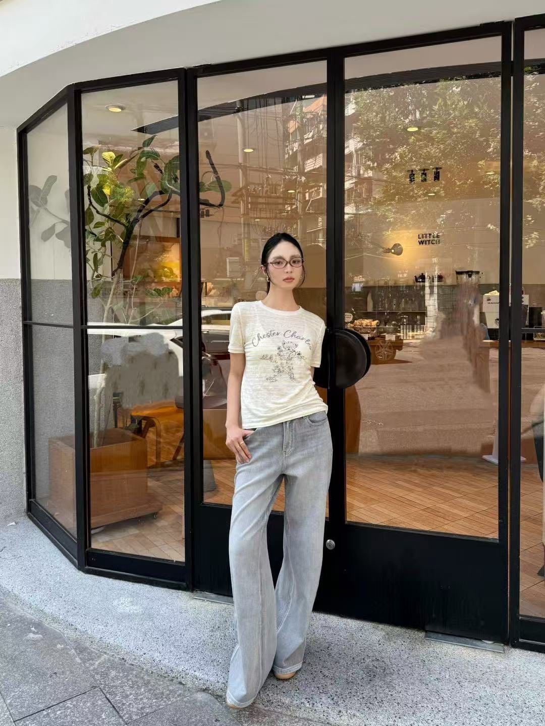  Áo kẻ vàng ngắn tay, ngực gấu ôm sao 