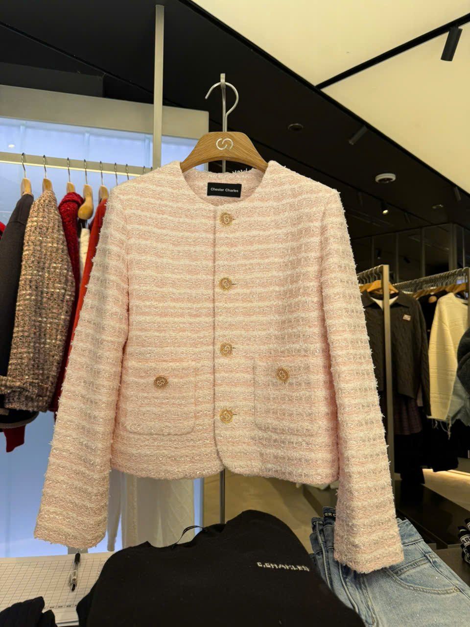  Áo Twed Hồng - Nút đồng 