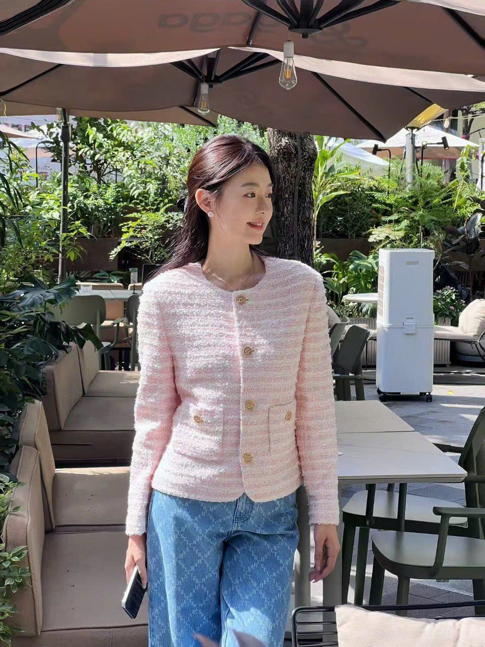  Áo Twed Hồng - Nút đồng 