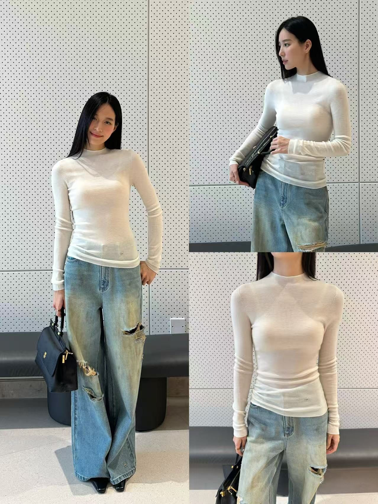  Cashmere - Áo len dài tay Trắng 