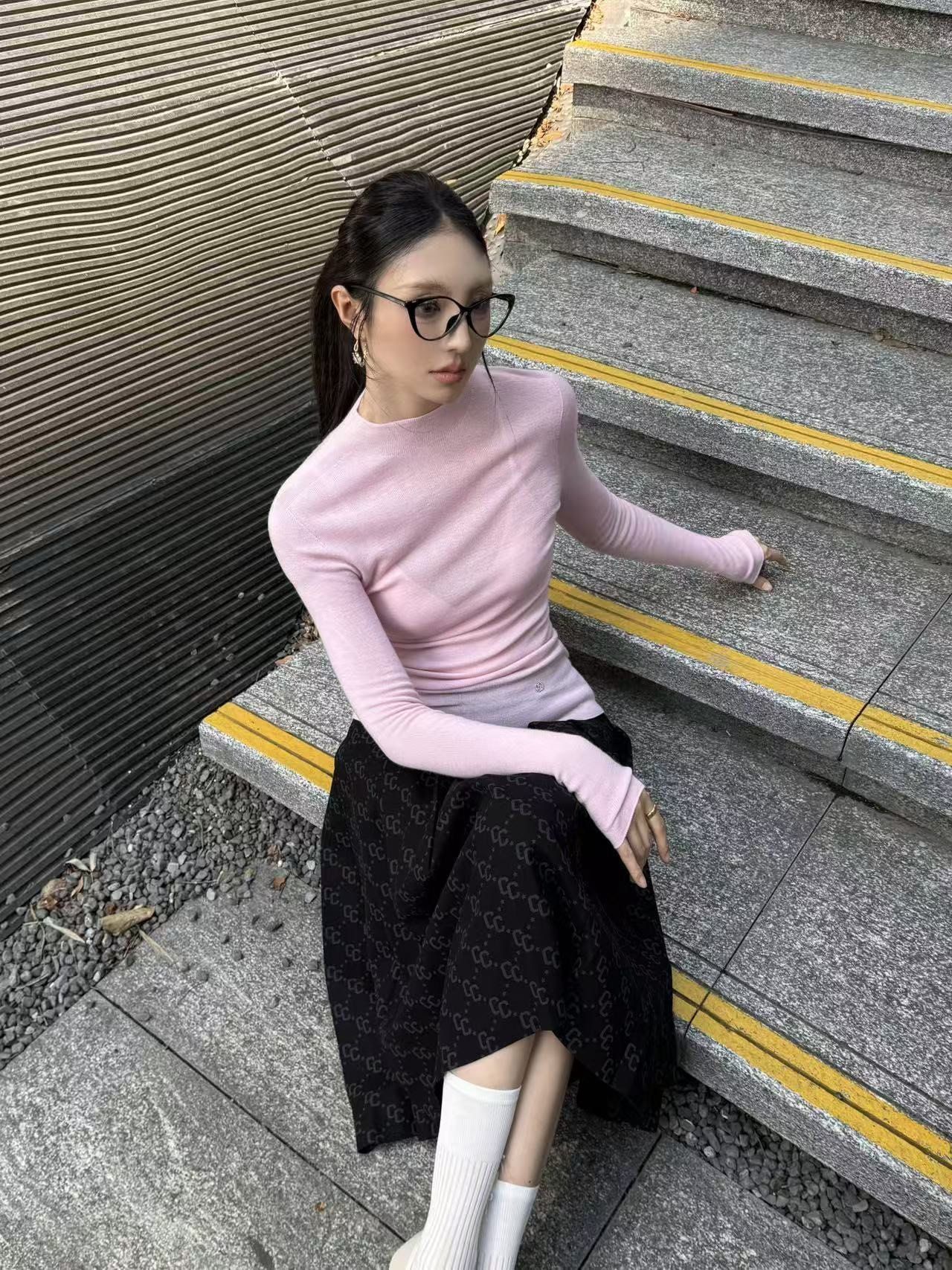  Cashmere - Áo len dài tay Hồng 