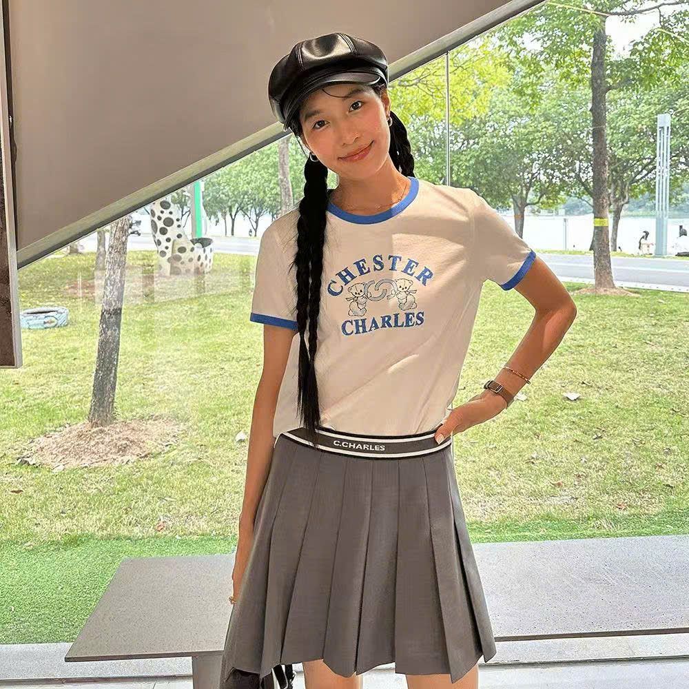  Áo phông trắng viền xanh - logo 2 gấu 