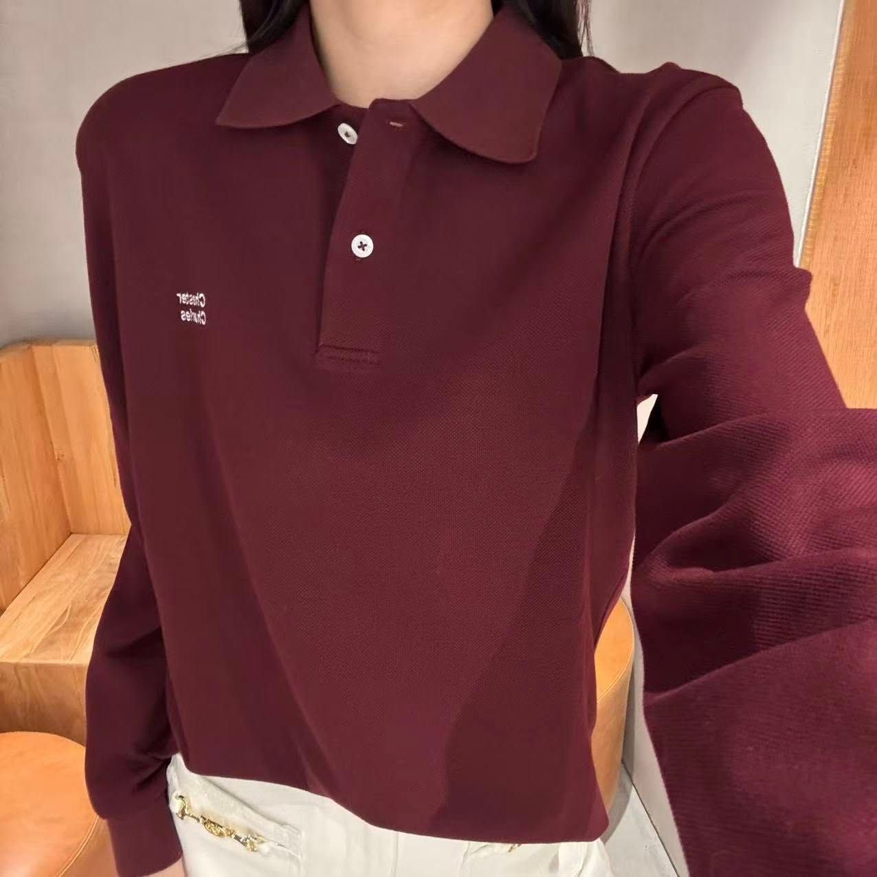  Áo polo đỏ dài tay, chữ nhỏ 1 bên ngực 