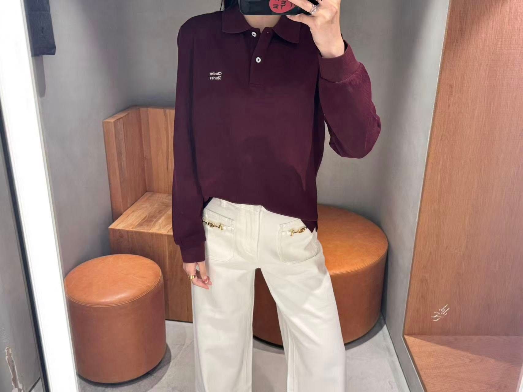  Áo polo đỏ dài tay, chữ nhỏ 1 bên ngực 