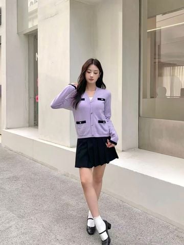  2.Áo CDG tím 4 viền túi đen trước 