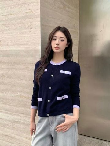  Áo CDG đen 4 túi trước viền tím nhạt 