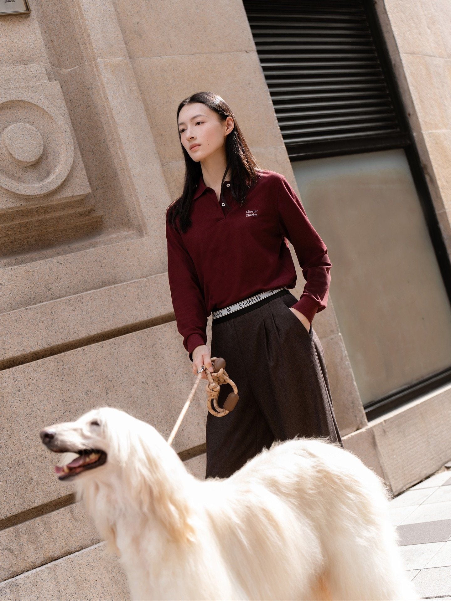  Áo polo đỏ dài tay, chữ nhỏ 1 bên ngực 