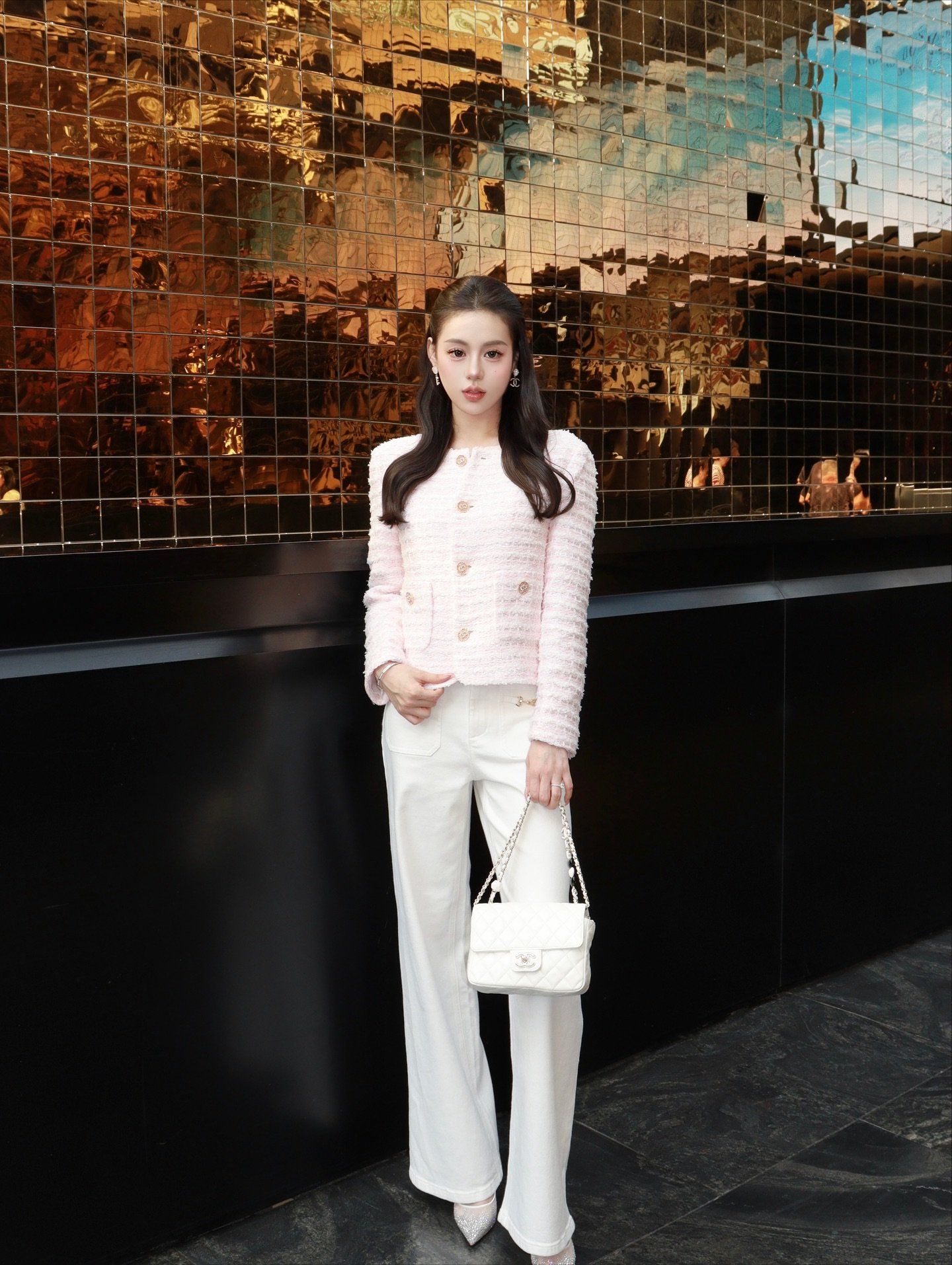  Áo Twed Hồng - Nút đồng 