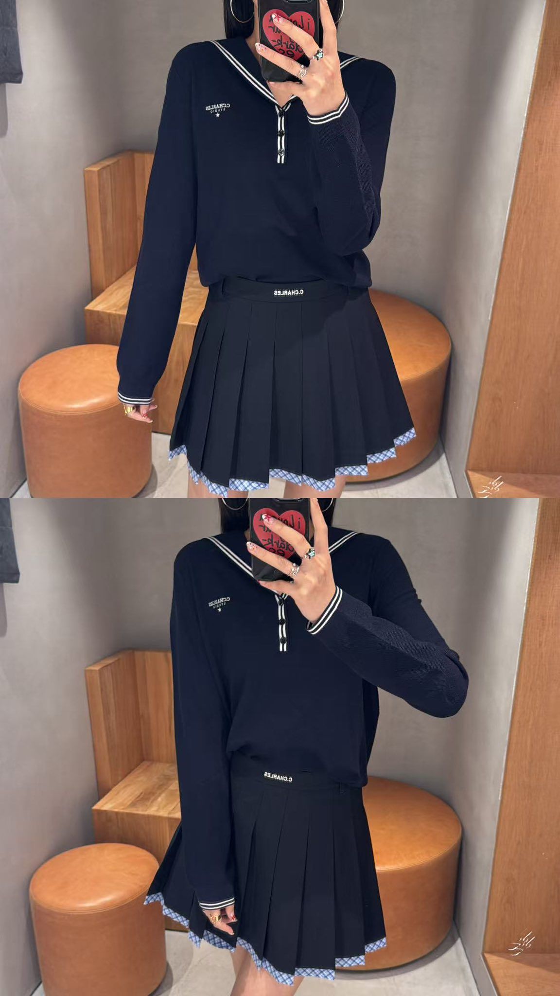  Chân váy đen ngắn viền kẻ xanh ( SET) 