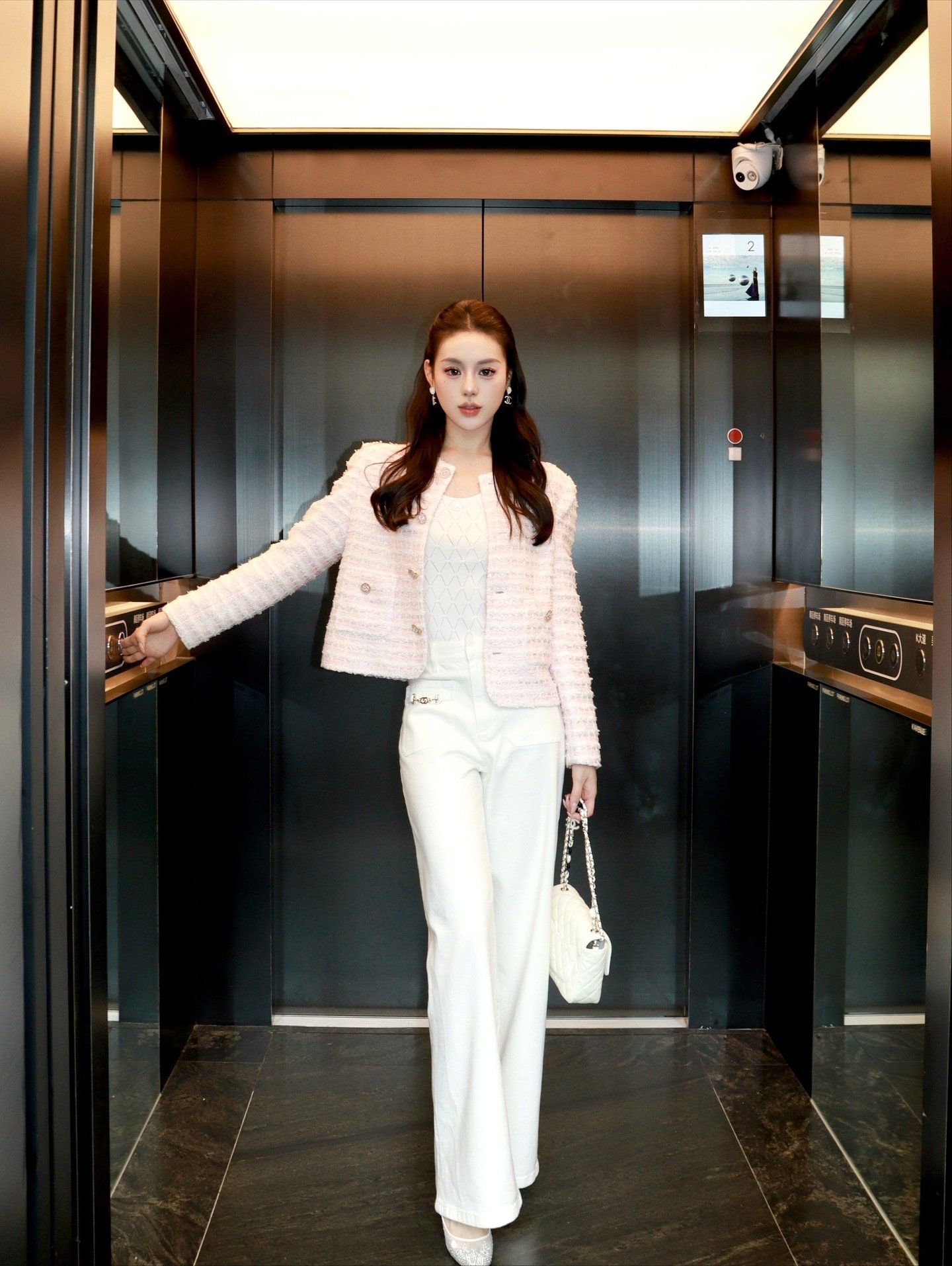  Áo Twed Hồng - Nút đồng 