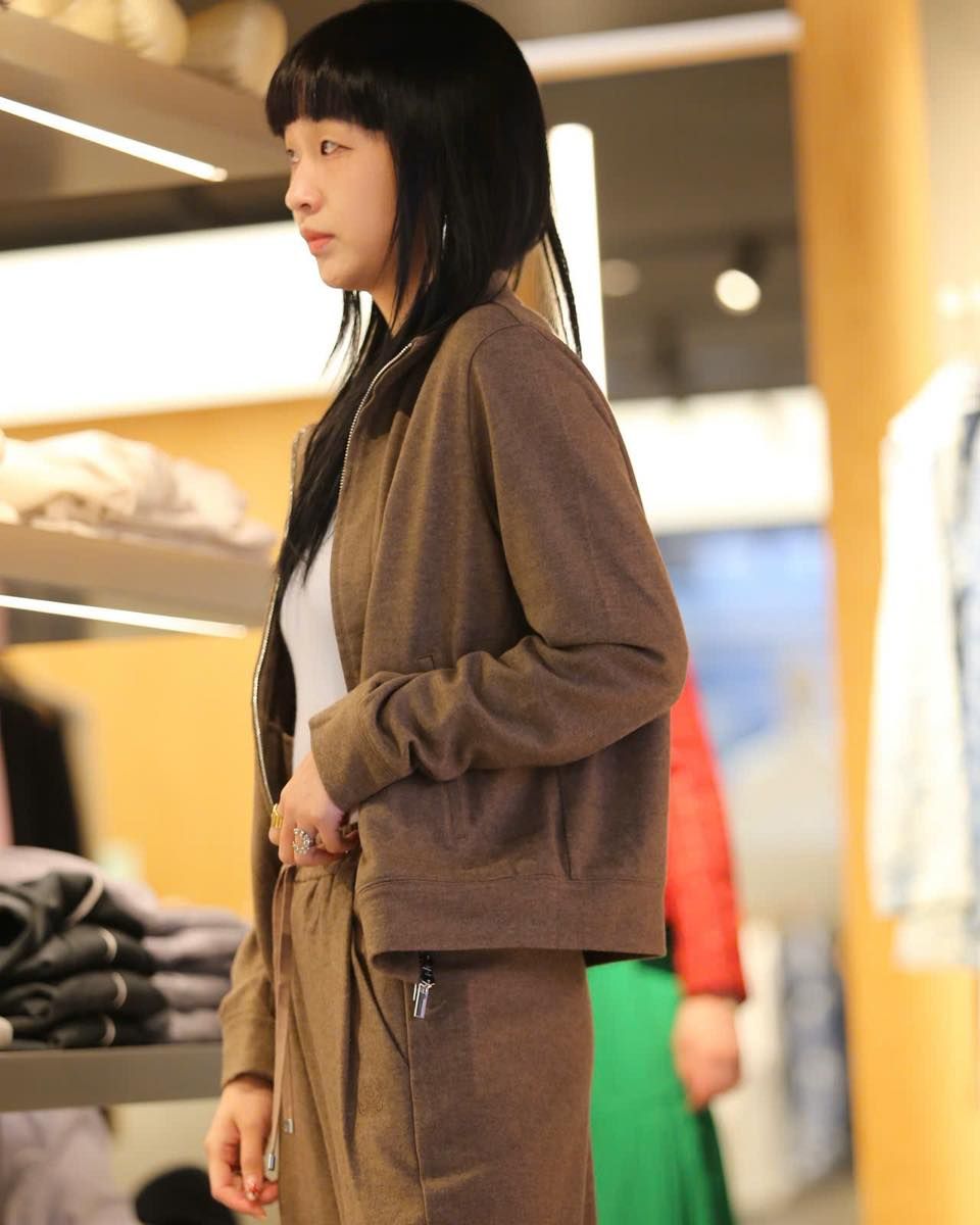  Bộ áo khoác len và quần len nâu cạp chun - Logo CC lồng 1 bên set 