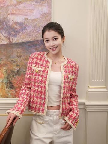  Áo dạ kẻ đỏ hồng , viền trắng 