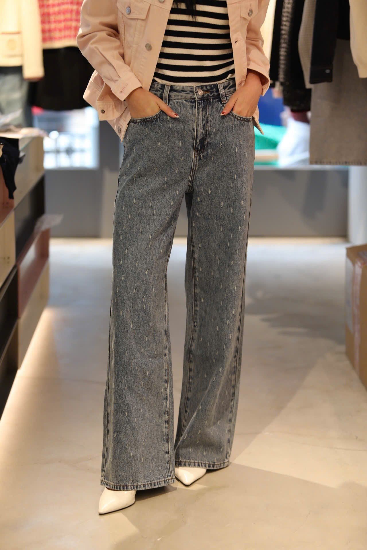  Quần jean xanh, wax hạt mưa 