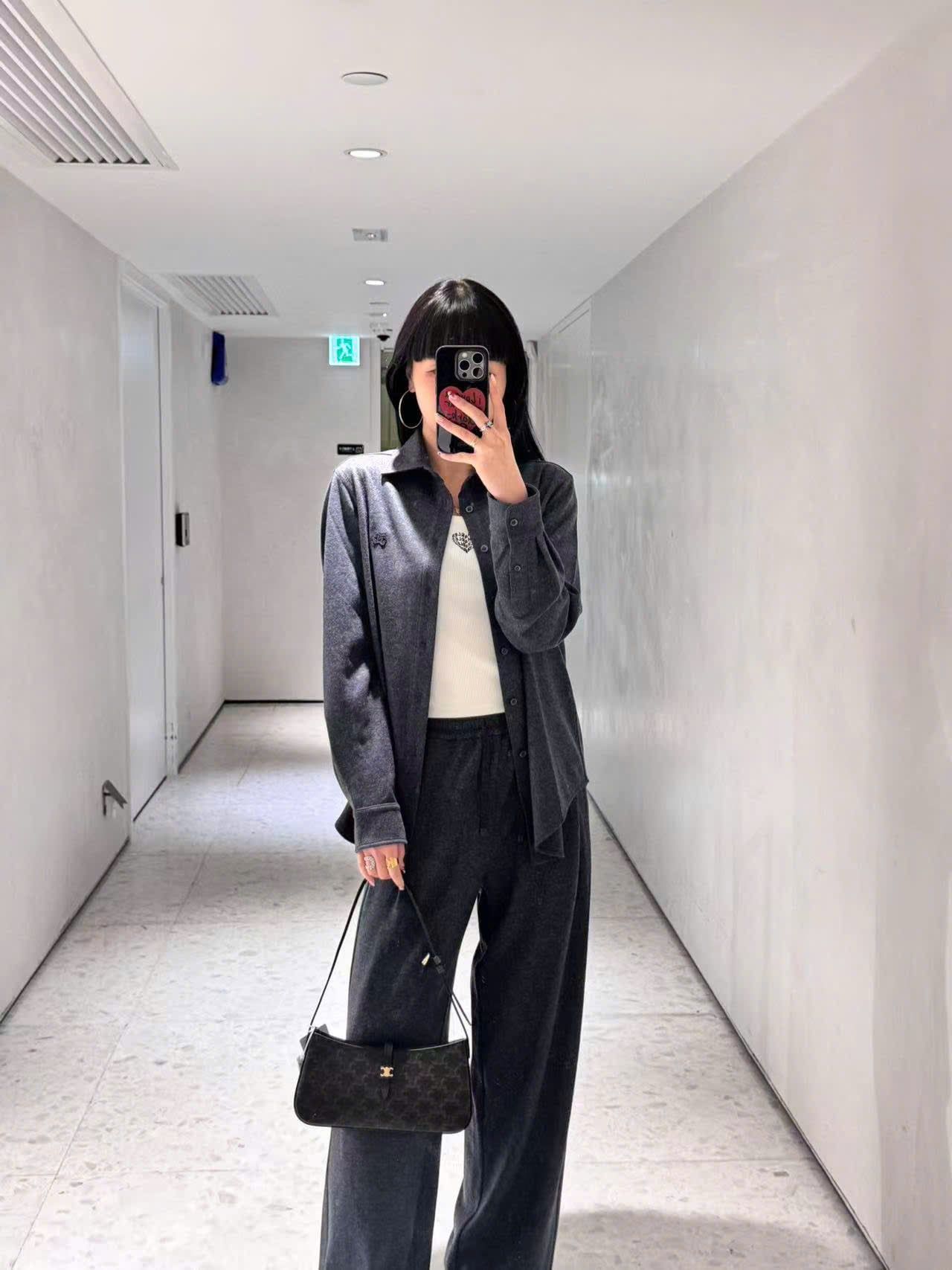  Quần dài len xám dây rút ( SET ) 