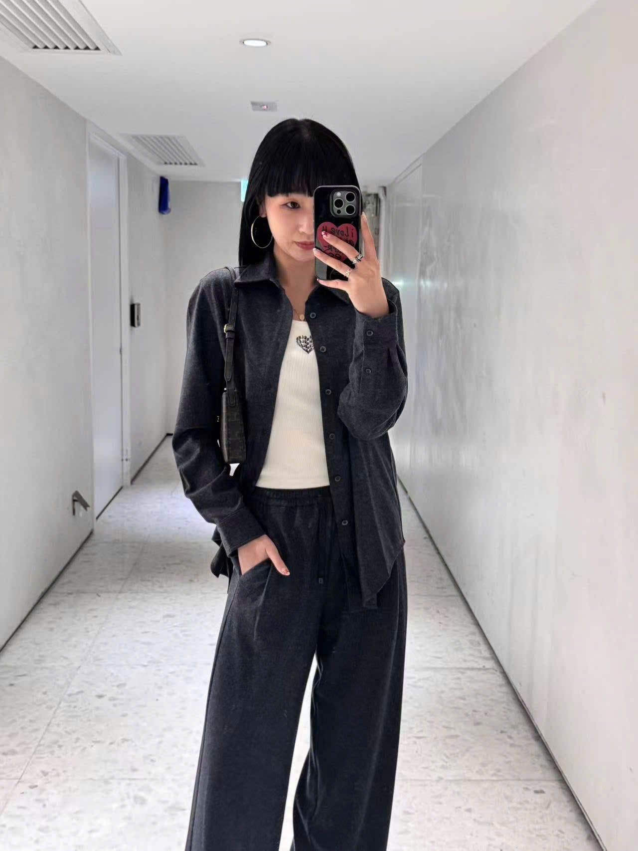  Quần dài len xám dây rút ( SET ) 