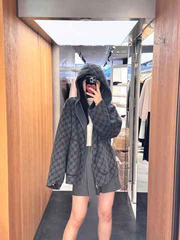  Áo khoác dạ ép xám ( DÀI) có mũ lót full logo 