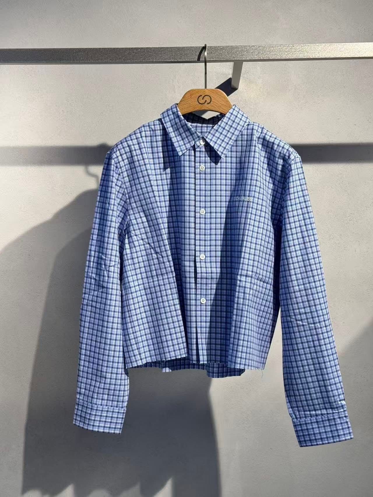  Áo sơ mi dáng ngắn Xanh lam kẻ 