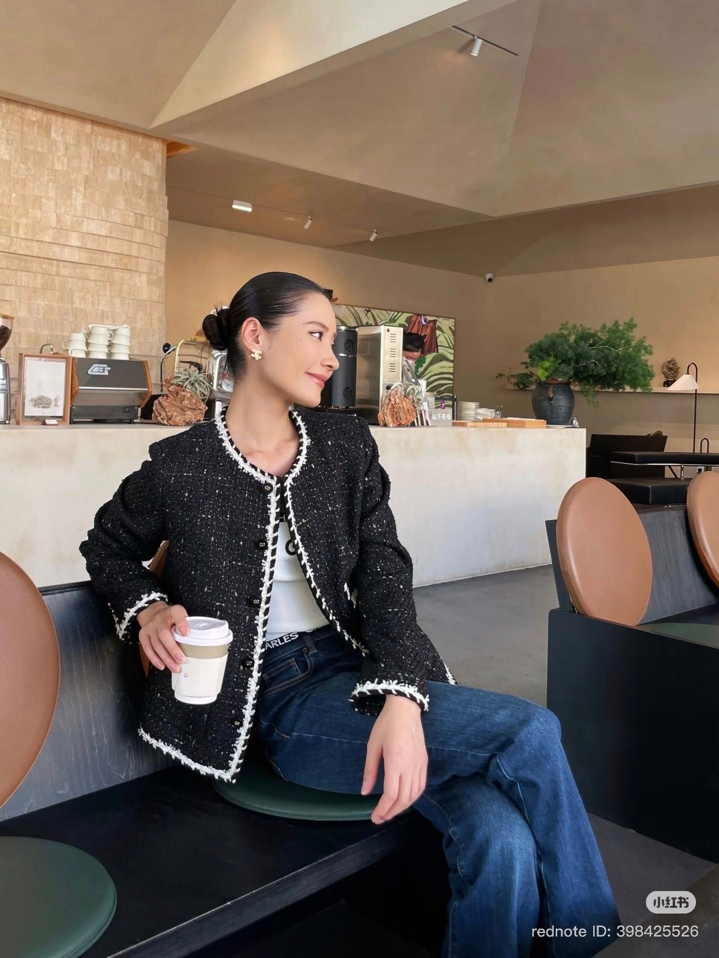  Áo dạ tweed blink, viền trắng 