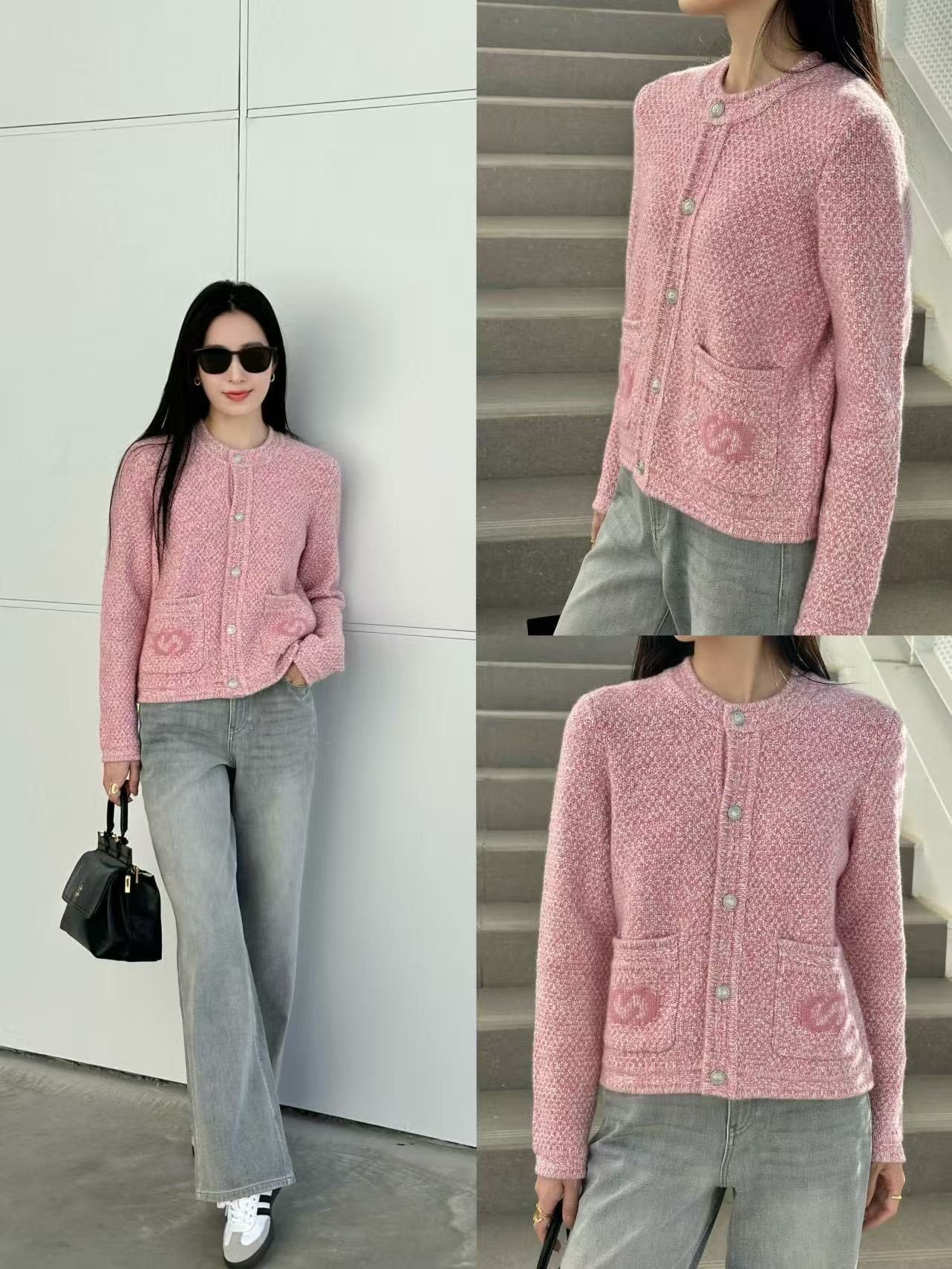  Áo CDG hồng cashmere 2 túi logo 