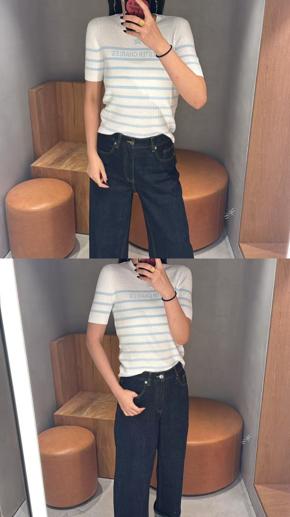  Áo trắng kẻ xanh ngôi sao giữa ngực 