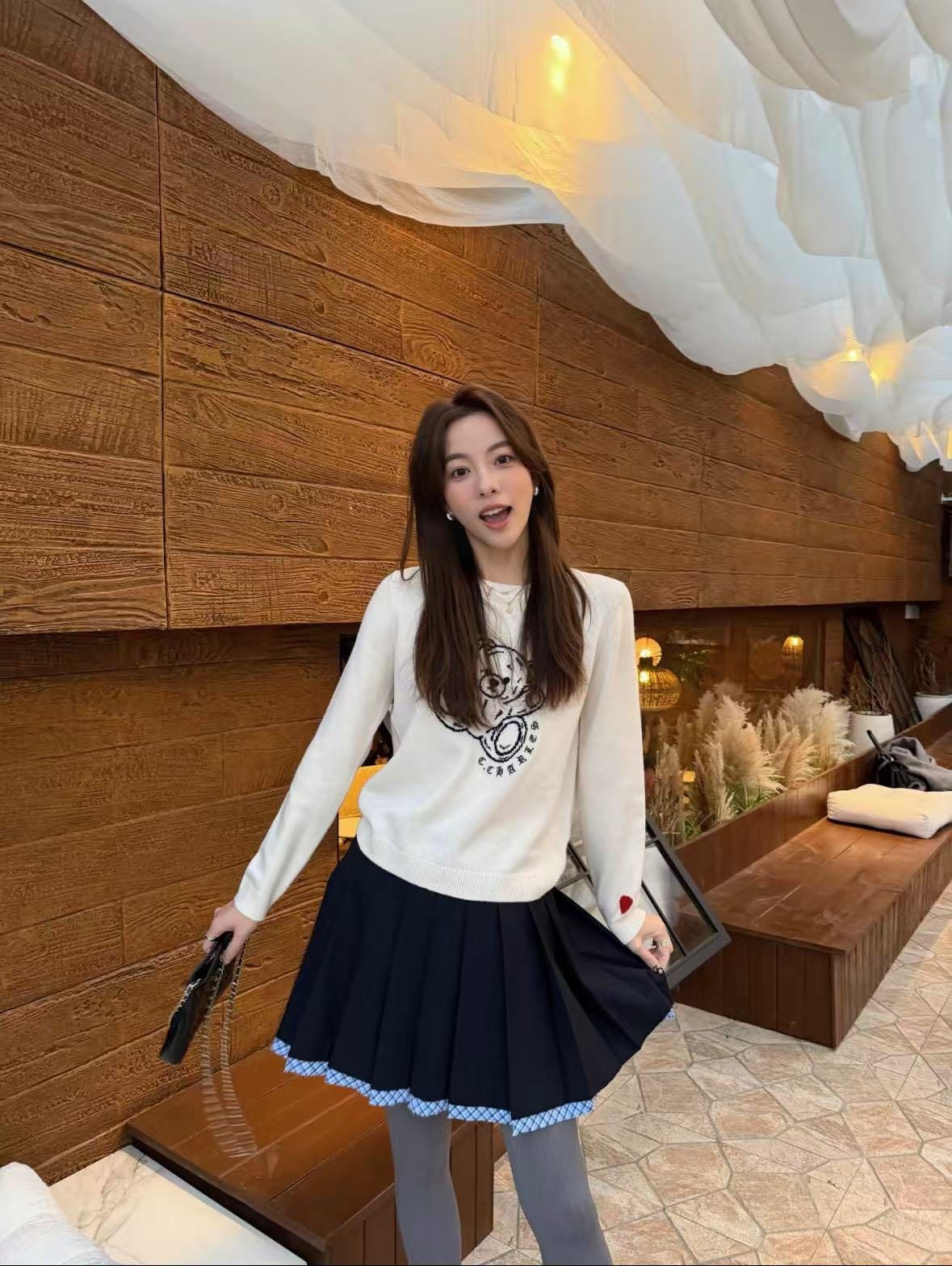  Chân váy đen ngắn viền kẻ xanh ( SET) 