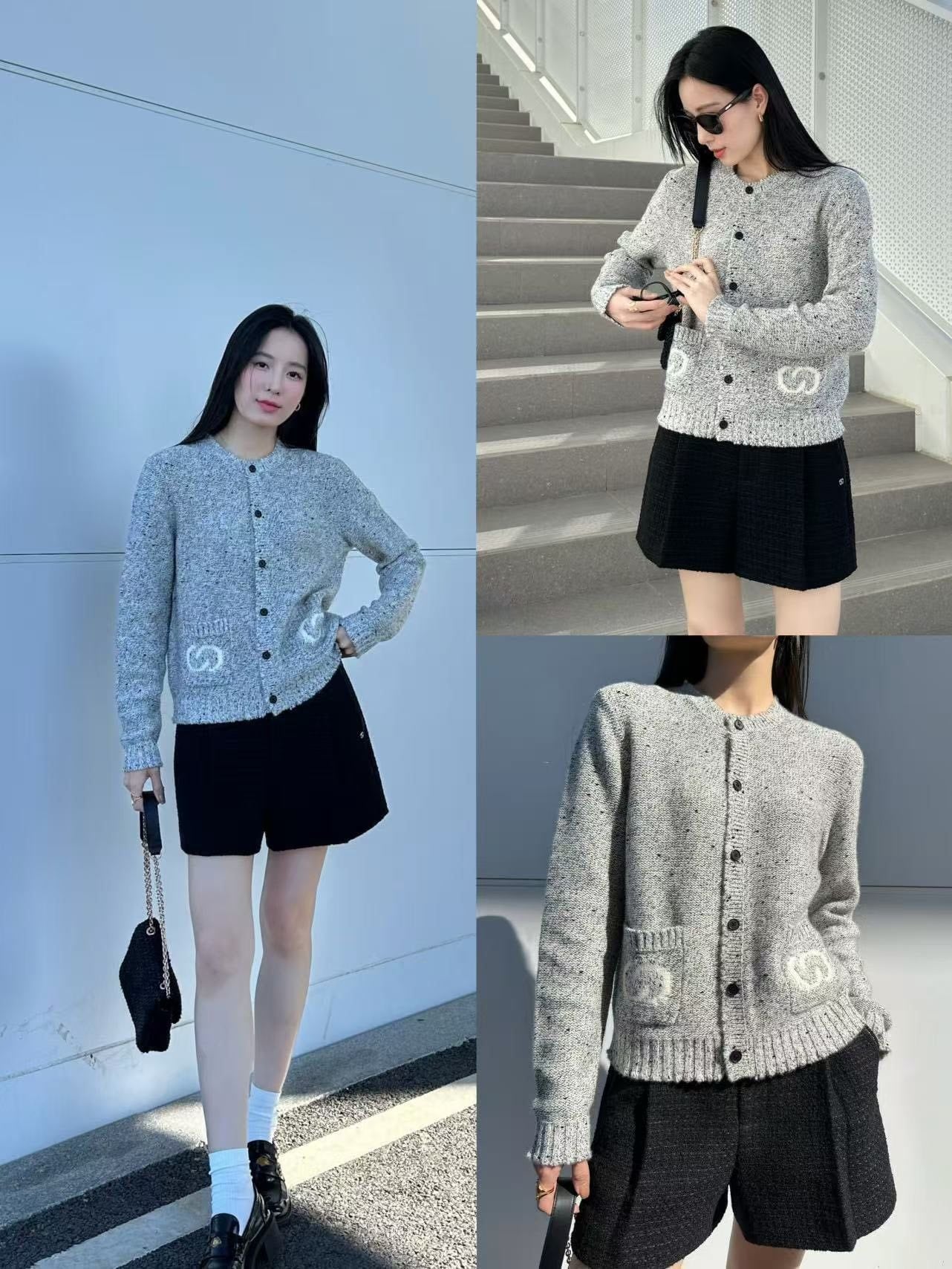  Áo CDG xám 2 túi Logo trắng 