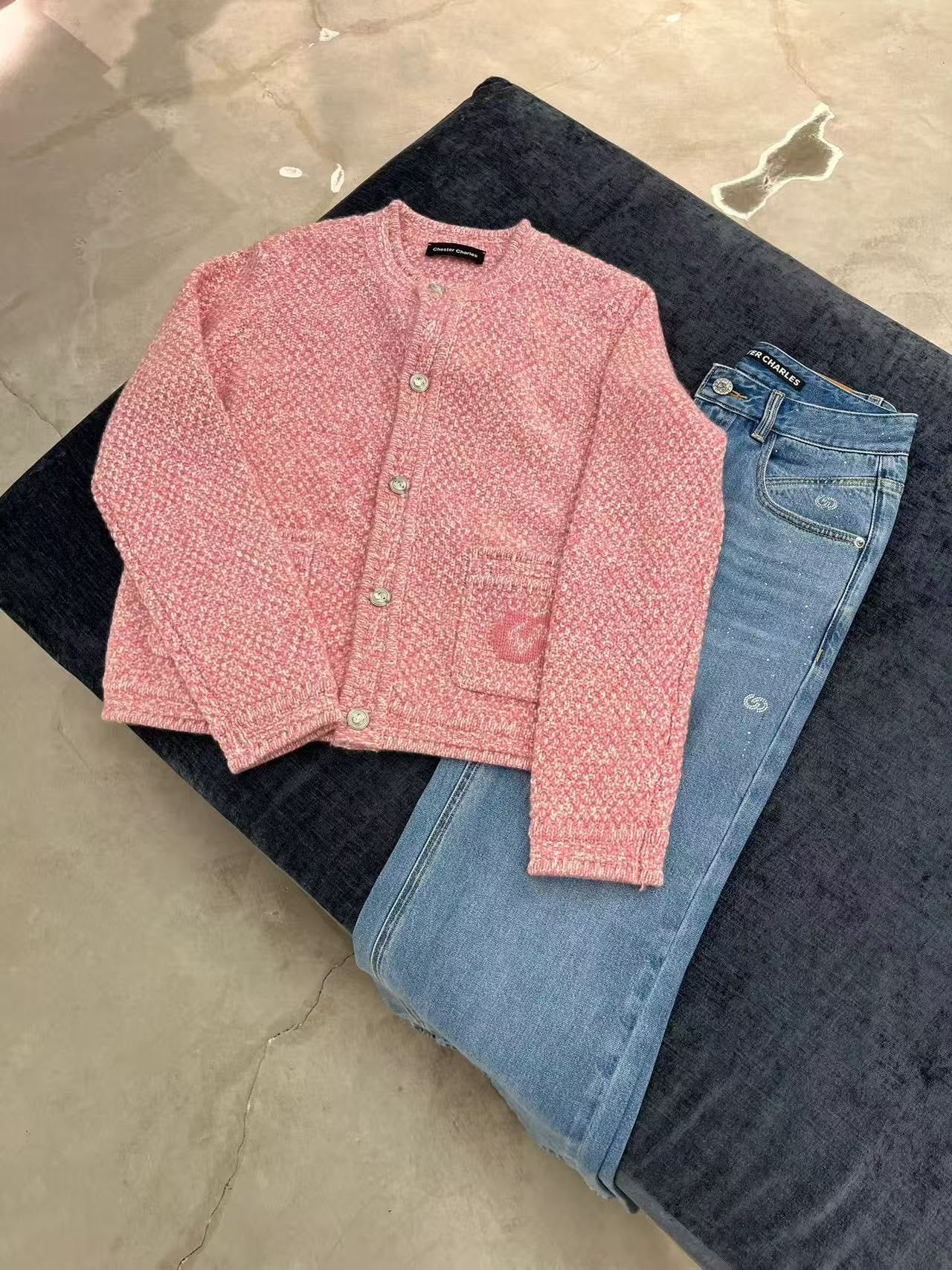  Áo CDG hồng cashmere 2 túi logo 