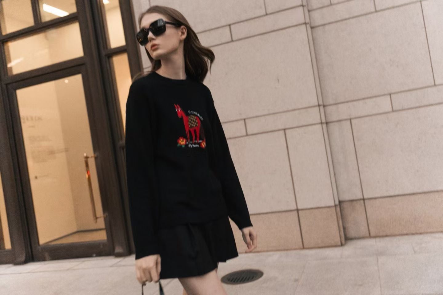  2.Áo len đen dài tay chú ngựa đỏ 