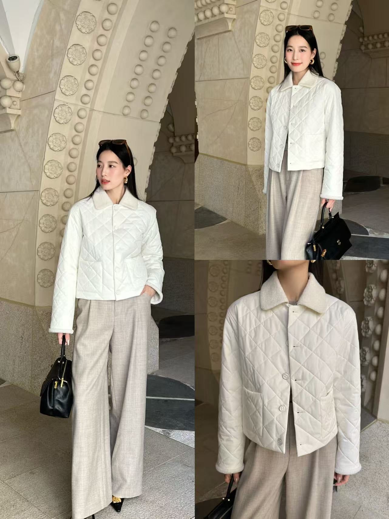  Áo phao trám trắng cổ lông 