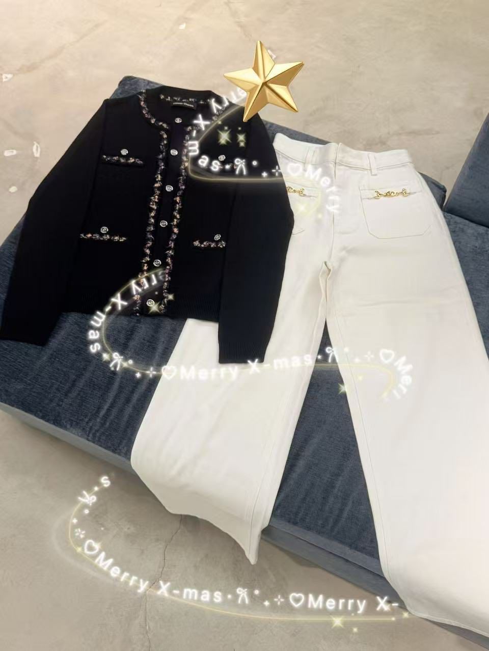  Quần vải xám đá cạp chun trắng CHỮ 