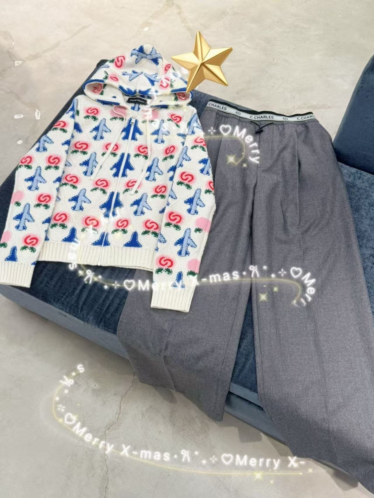  Quần vải xám đá cạp chun trắng CHỮ 