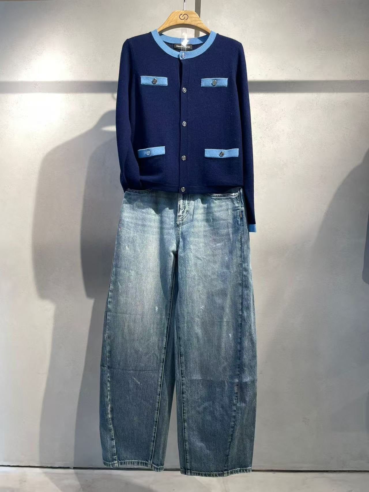  Áo CDG Navy 4 túi trước viền xanh dương 