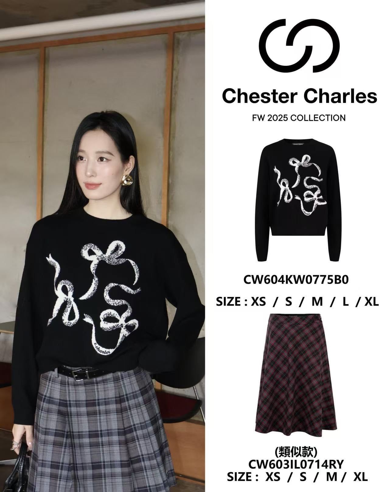  Áo len đen họa tiết 3 nơ trắng 