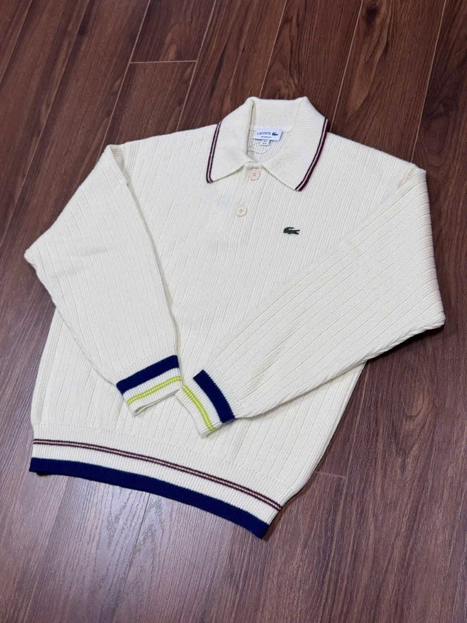  N_3.4__Áo polo len trắng Nam Lacoste viền xanh 