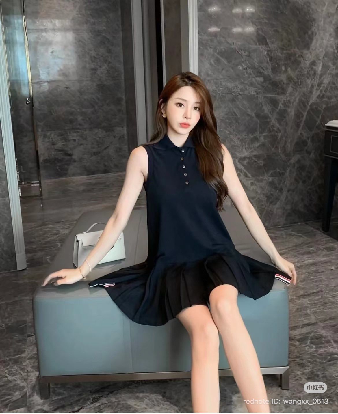  Váy Polo sát nách - Navy sọc lưng 