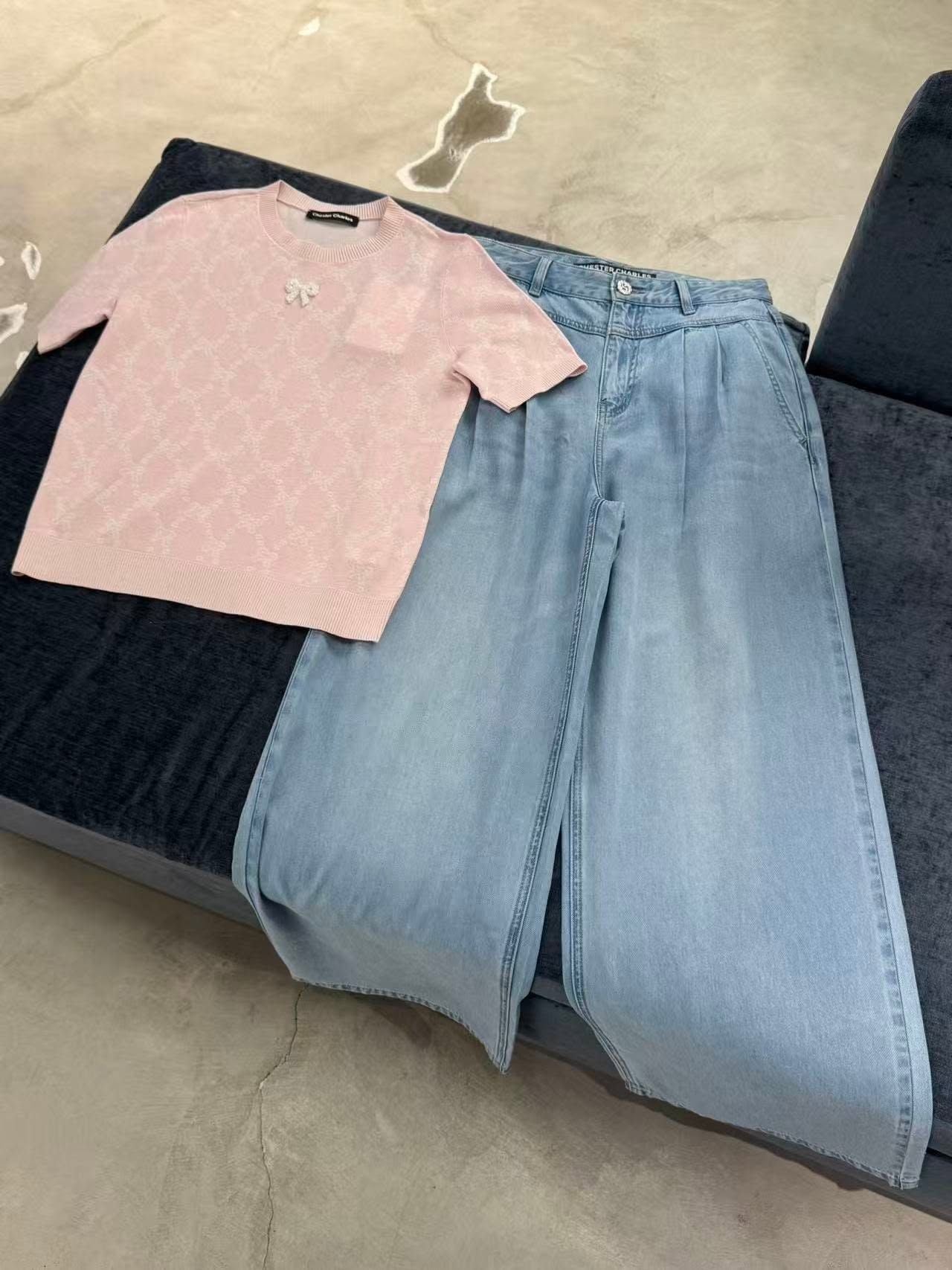  Quần jean giấy xanh logo tròn túi sau 