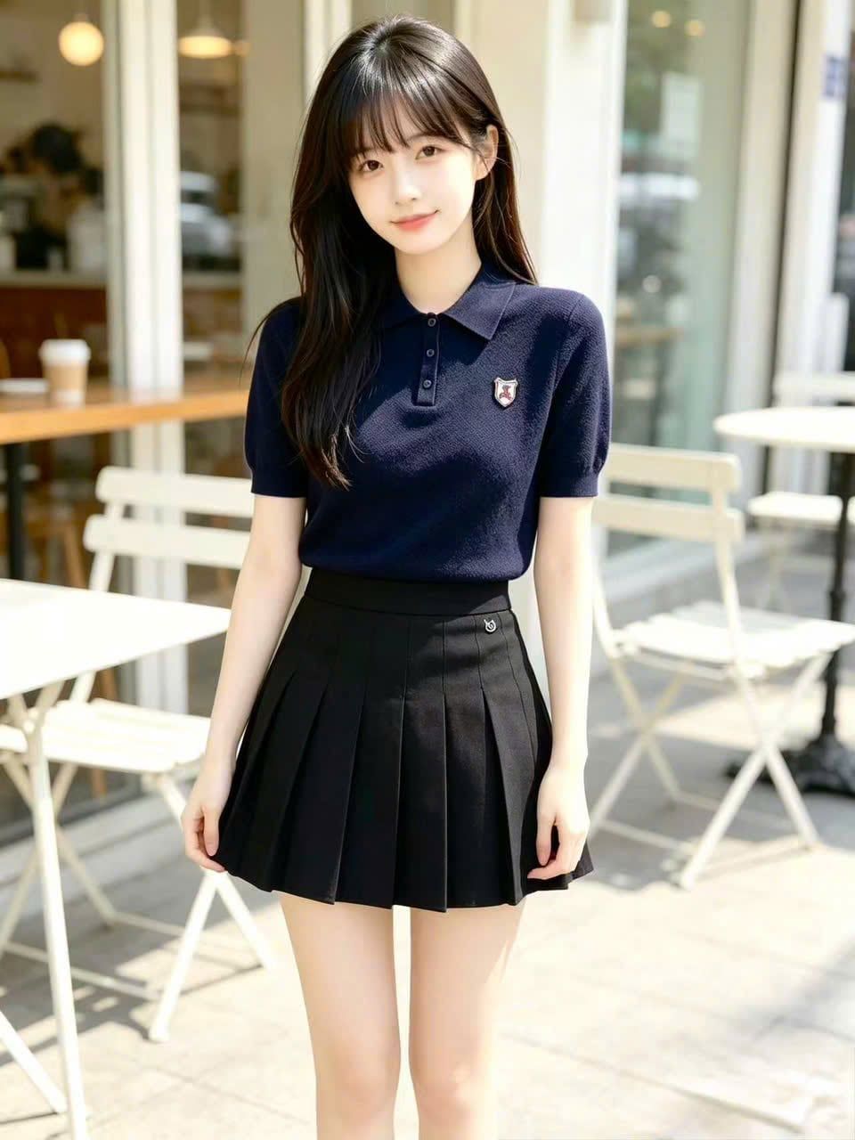  Áo polo xanh navy logo huy hiệu 