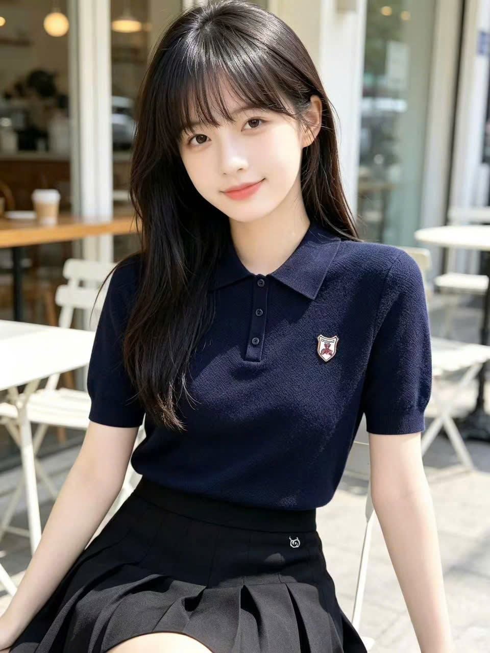  Áo polo xanh navy logo huy hiệu 