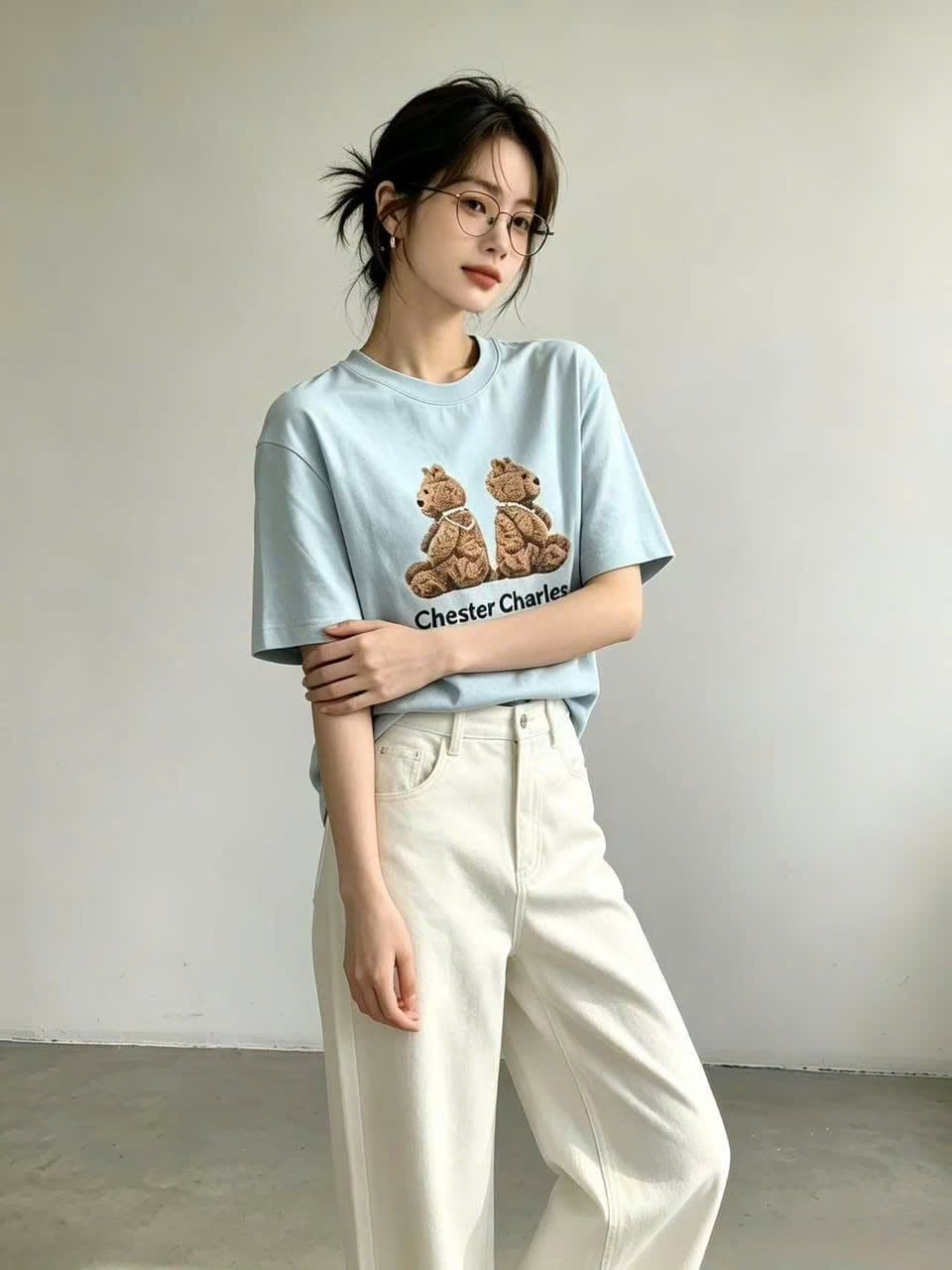  Áo thun Xanh Pastel Gấu đôi 