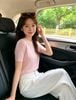  Áo ngắn tay Monogram, cổ tròn hồng pastel 