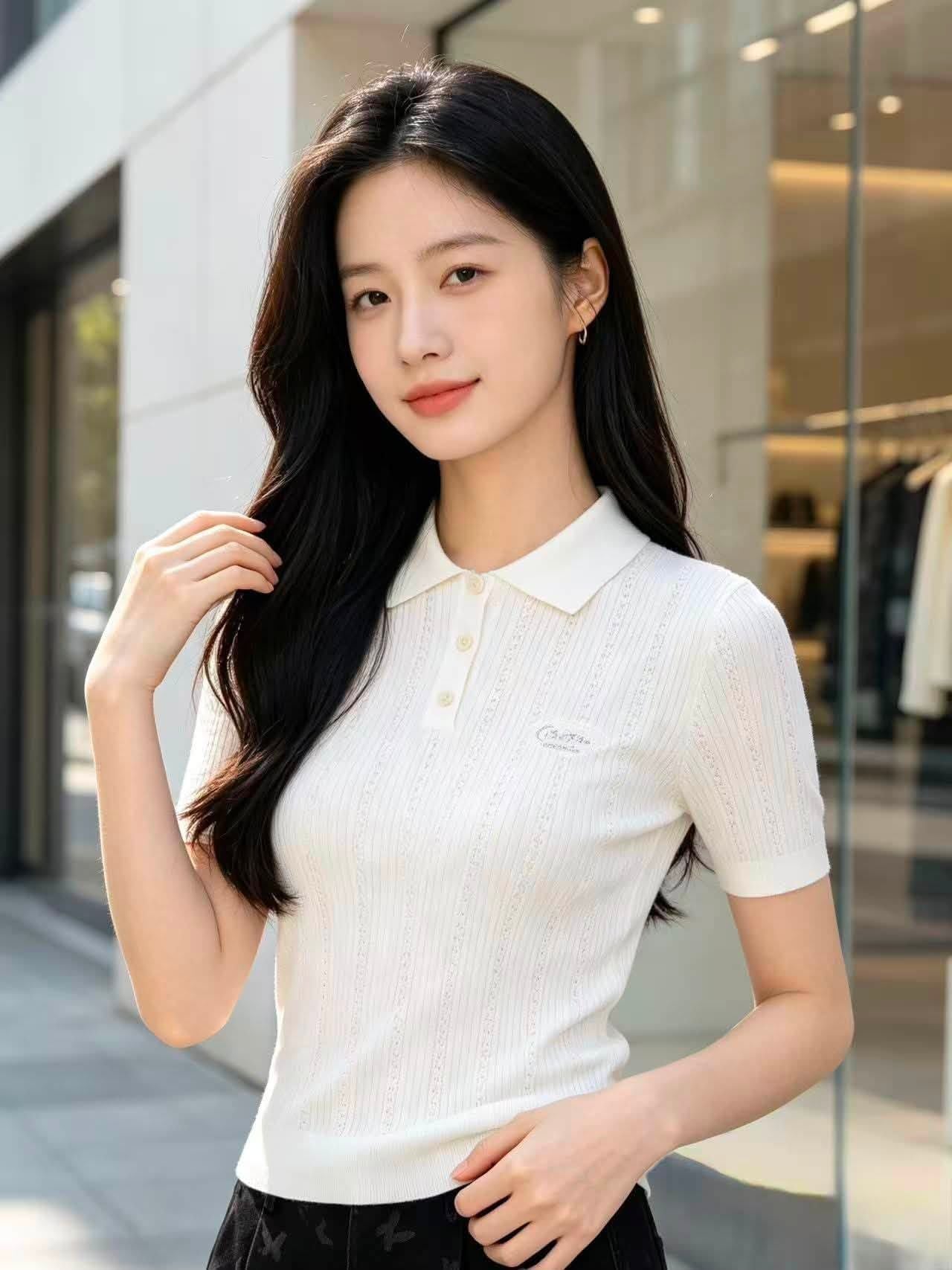  Áo Polo Trắng gân nổi 