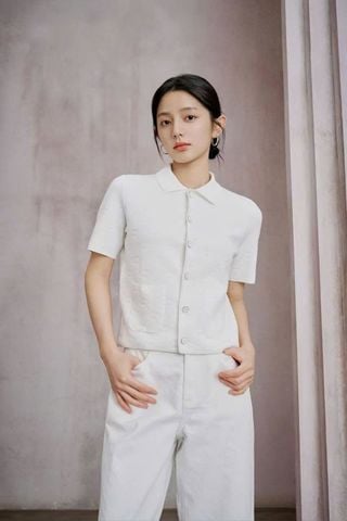 1.Áo CDG ngắn tay trắng Monogram, 2 túi trước 