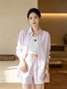  Bộ Áo sơ mi và quần sooc vải cạp chun - hồng kẻ dọc logo CC set 