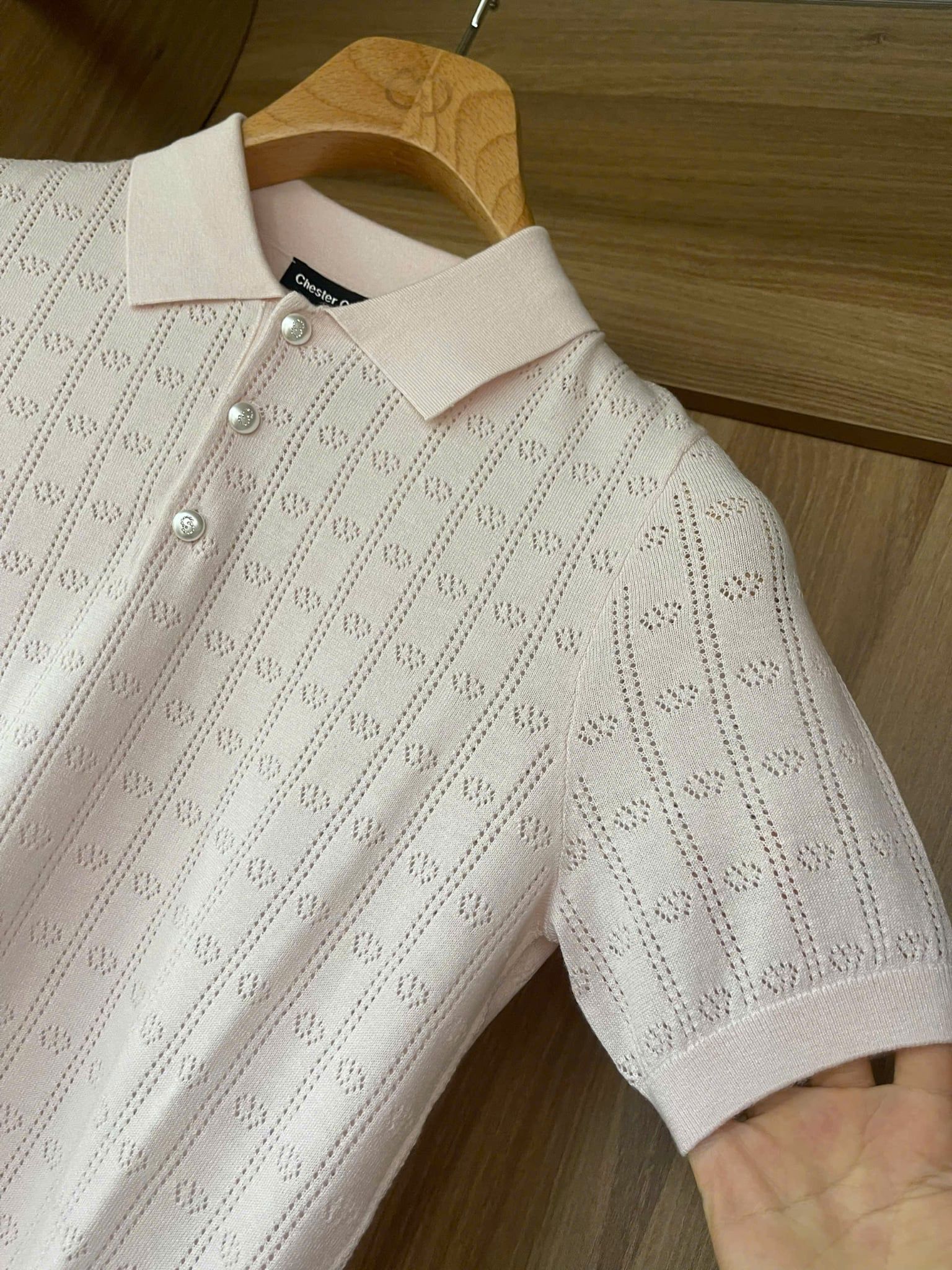  Áo polo hồng full logo, 3 cúc ngọc 