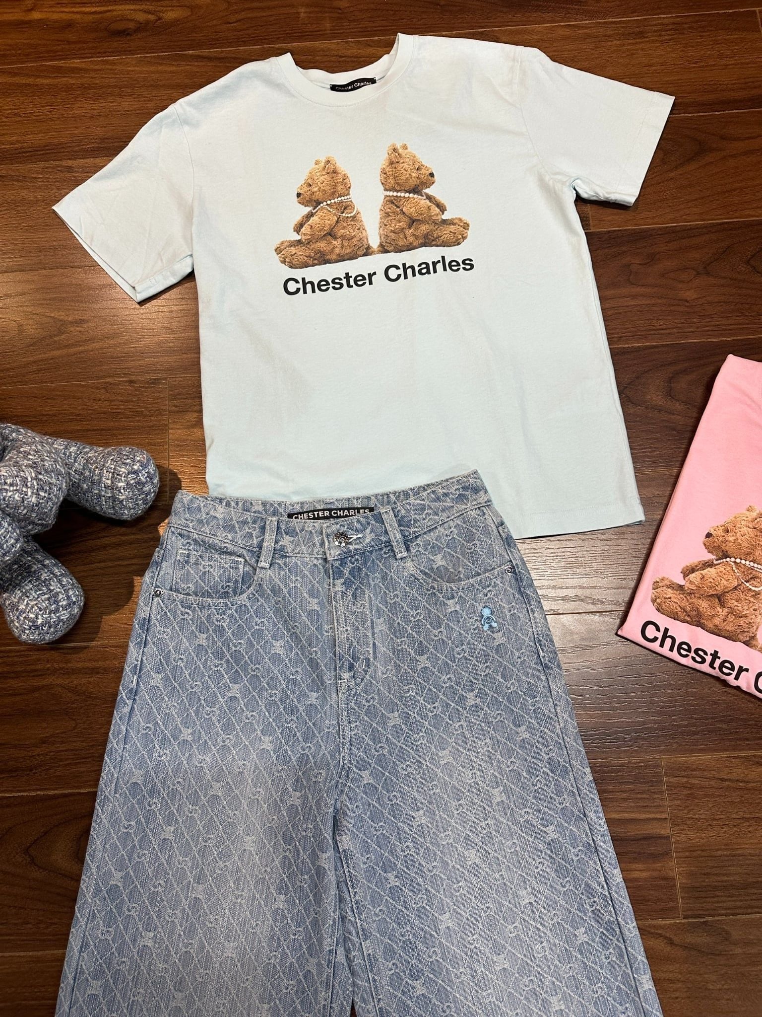  Áo thun Xanh Pastel Gấu đôi 