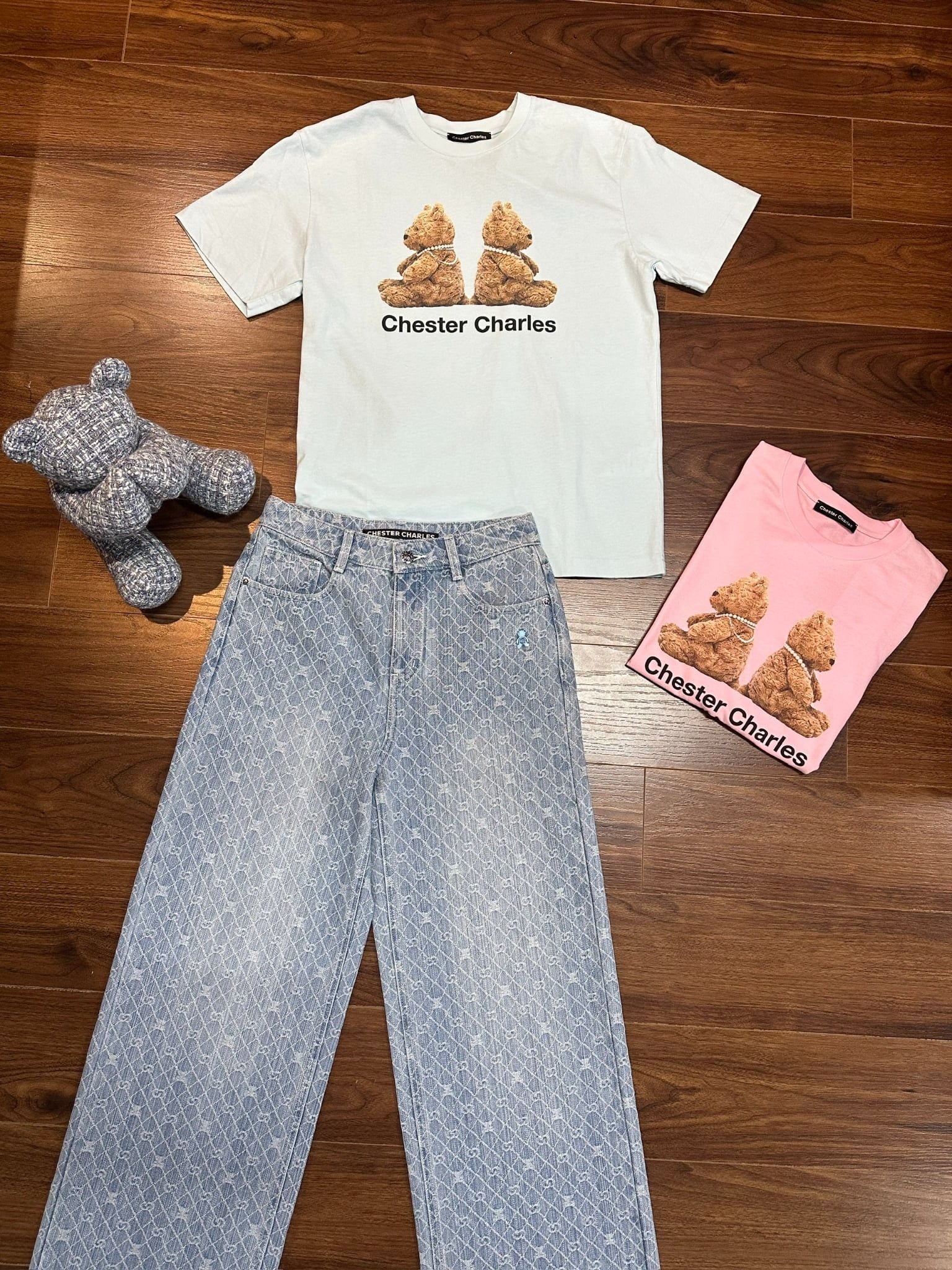  Áo thun Xanh Pastel Gấu đôi 