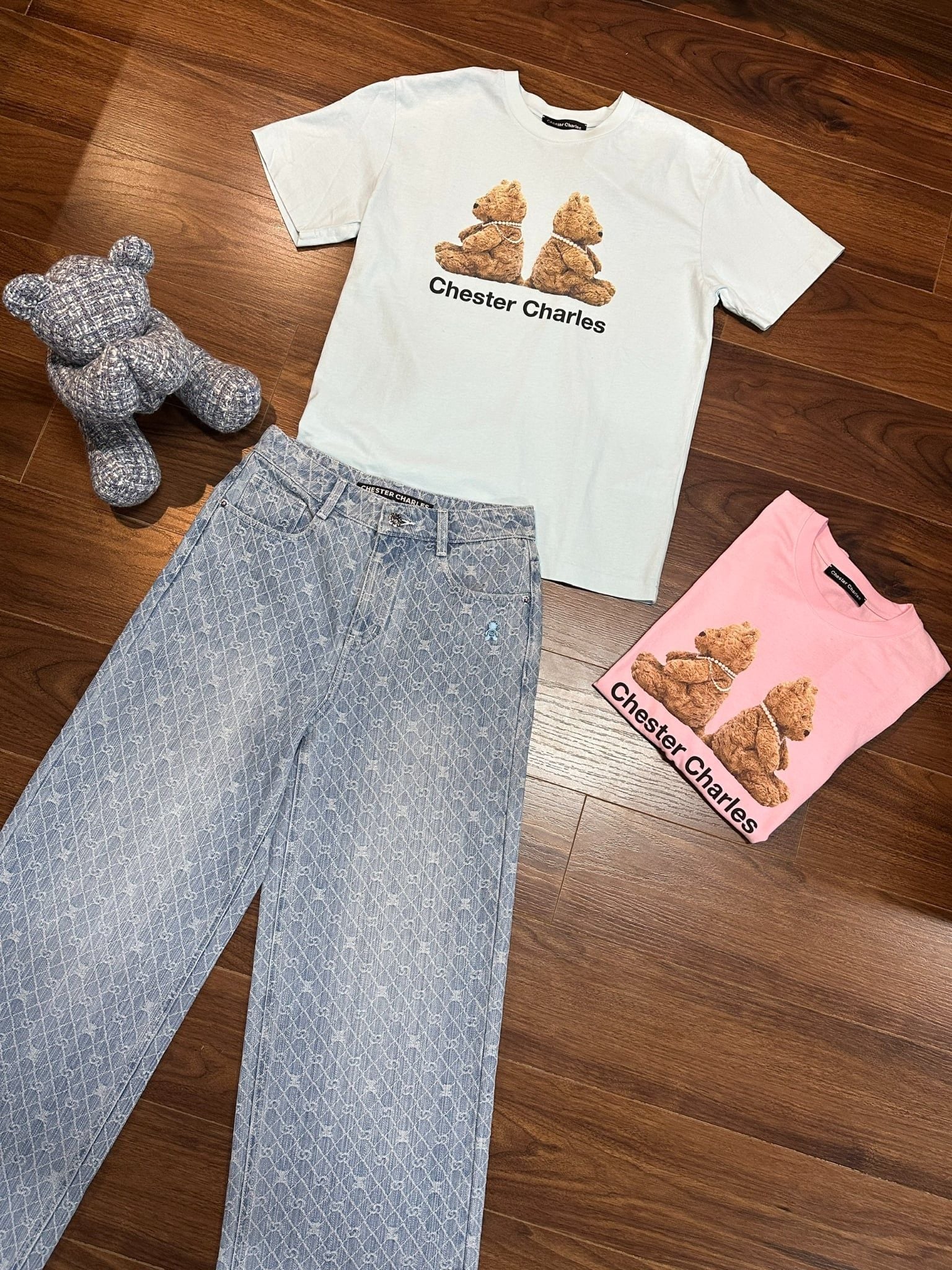  Áo thun Xanh Pastel Gấu đôi 