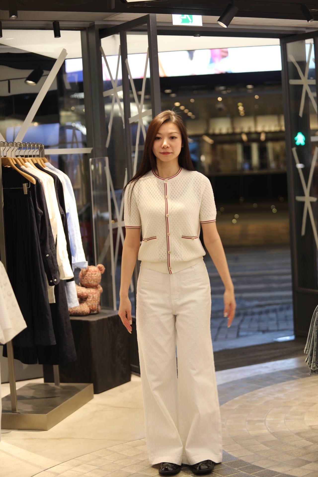  Áo CDG ngắn tay kem viền đỏ Burgundy 