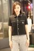  1.Áo tweed đen CDG viền trắng ngắn tay-logo túi ngực 