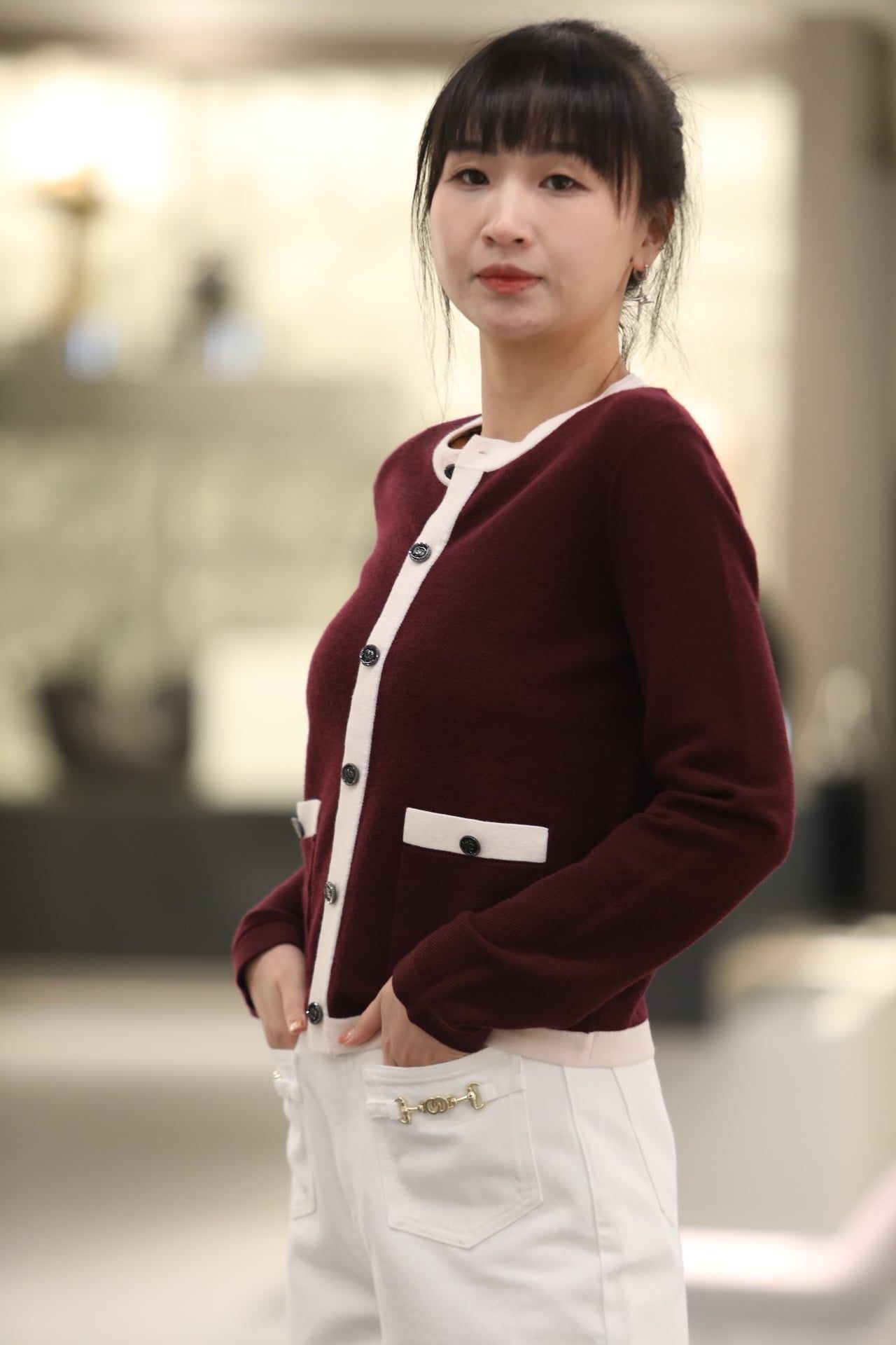  Áo CDG đỏ đô, viền hồng phấn 